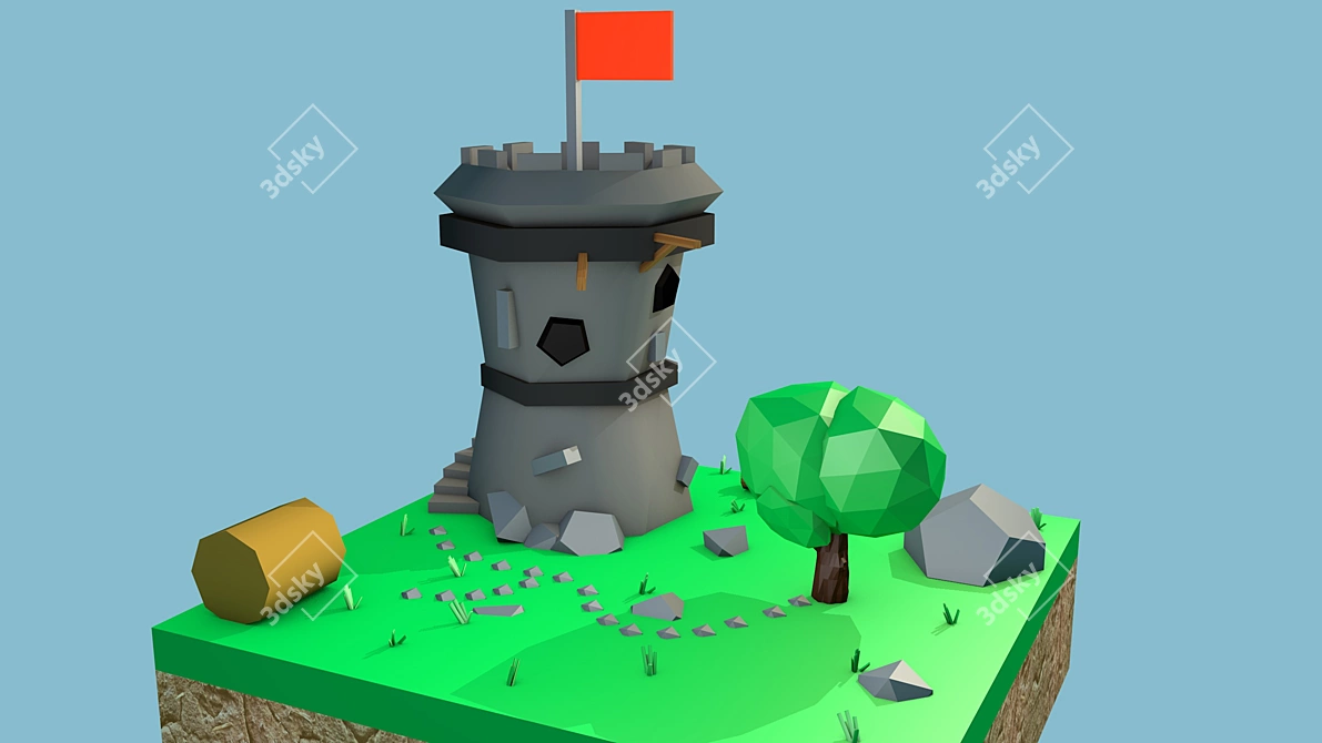 Lowpoly Miniworld Tower Kit 3D model image 1