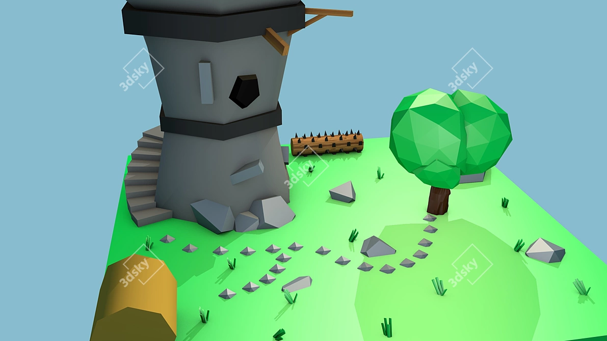 Lowpoly Miniworld Tower Kit 3D model image 2