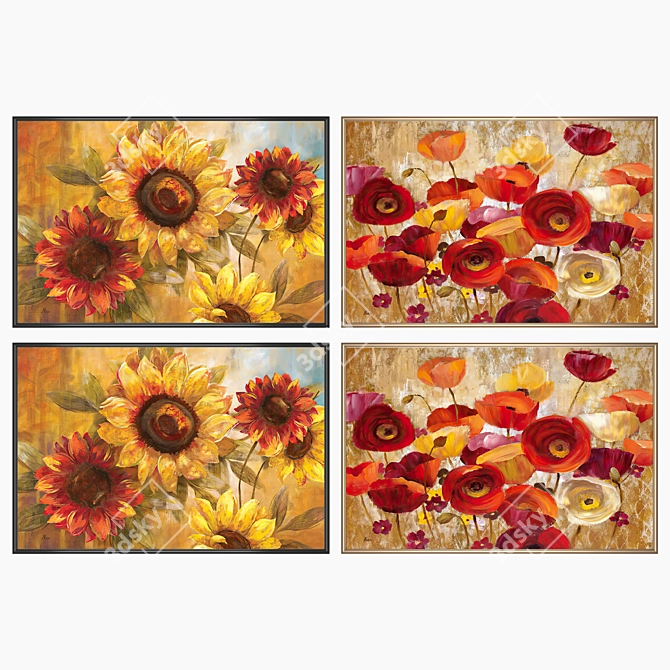 Modern Art Paintings Set: 2 Canvases, 4 Frame Options 3D model image 2