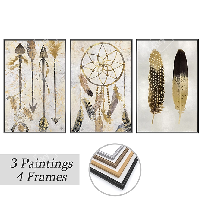 Artistic Masterpieces: 3 Paintings with Frame Options 3D model image 1