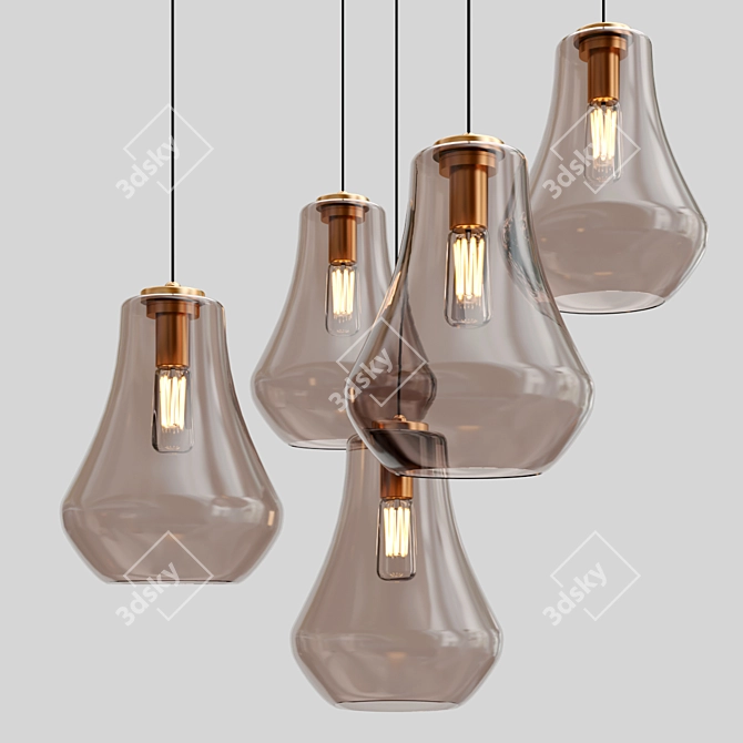 Arren Brass Pendant with Silver Teardrop Shades 3D model image 3