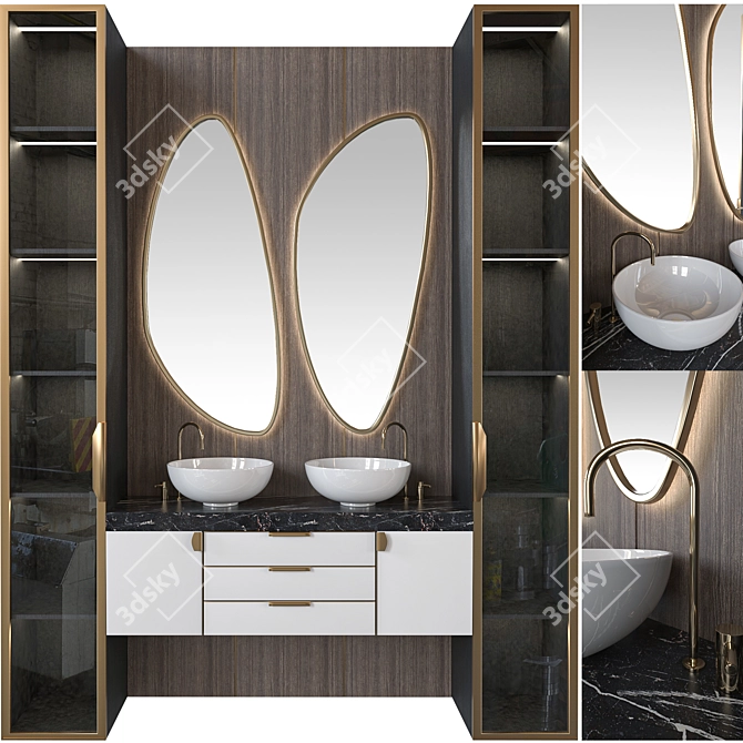 Elegant Bathroom Set: Sink, Mirror & Furniture 3D model image 1