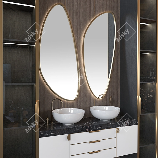 Elegant Bathroom Set: Sink, Mirror & Furniture 3D model image 2