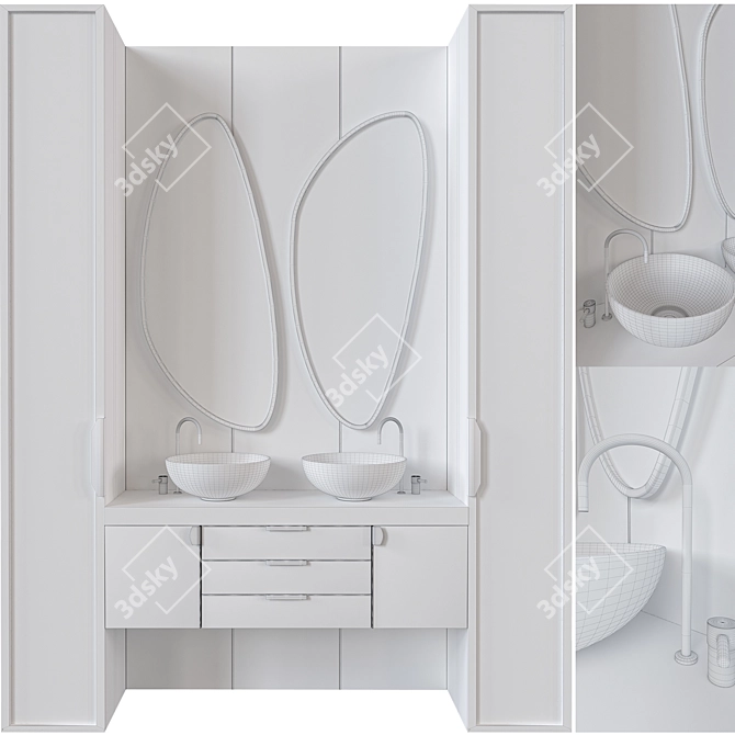 Elegant Bathroom Set: Sink, Mirror & Furniture 3D model image 3