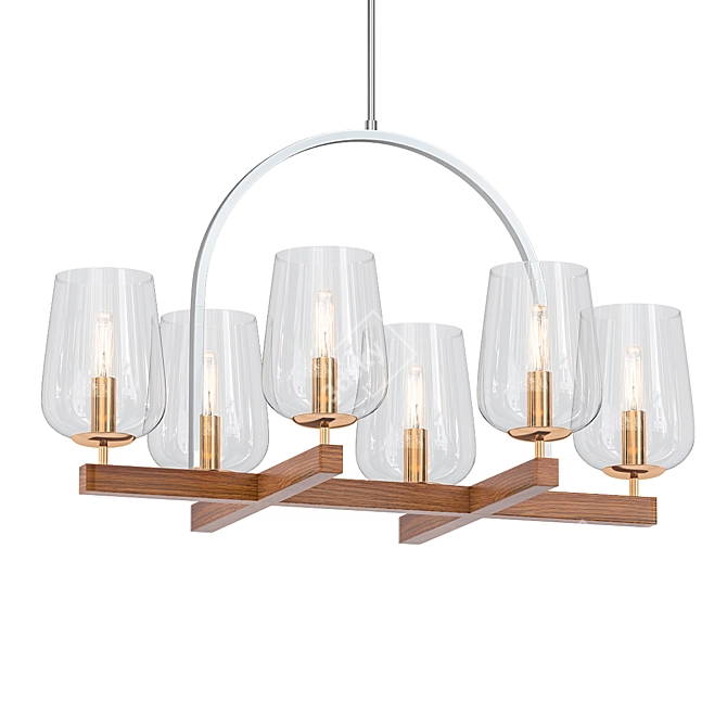 Koa Wood & Pewter Chandelier 3D model image 1