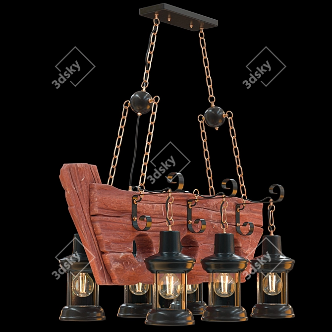 Vintage Boat Loft Chandelier 3D model image 2