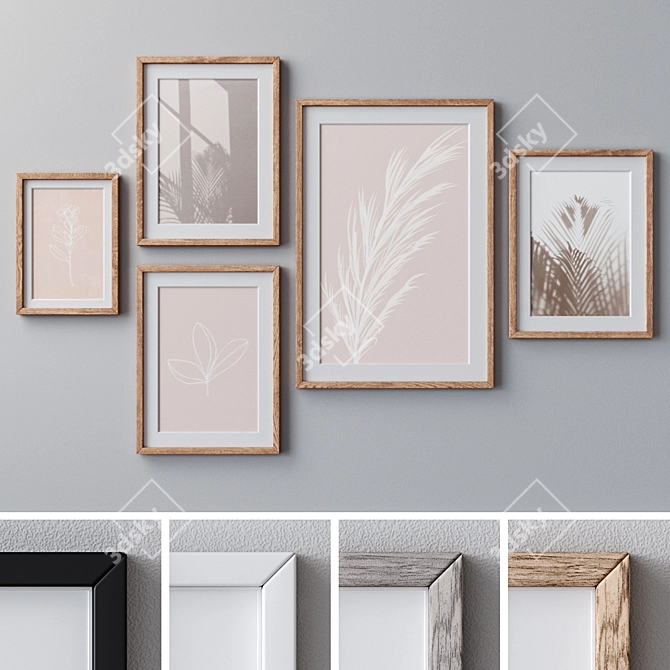 Wooden Frame Set with Wall Paintings 3D model image 1