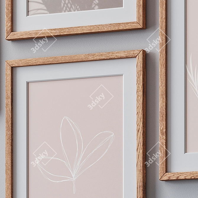 Wooden Frame Set with Wall Paintings 3D model image 2