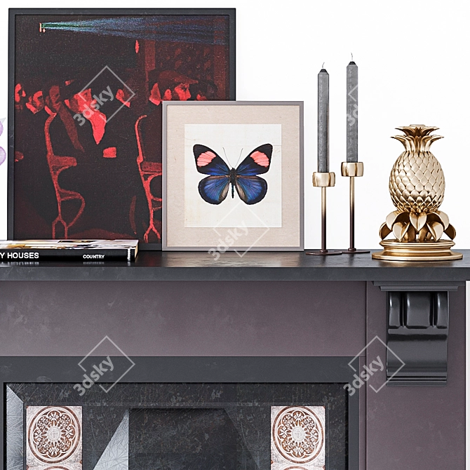 Modern Stone Fireplace Decor Set 3D model image 2