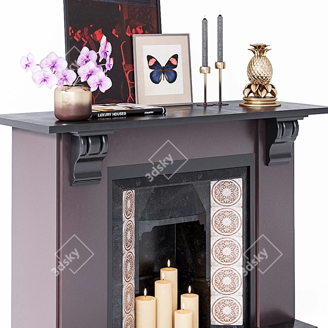 Modern Stone Fireplace Decor Set 3D model image 4