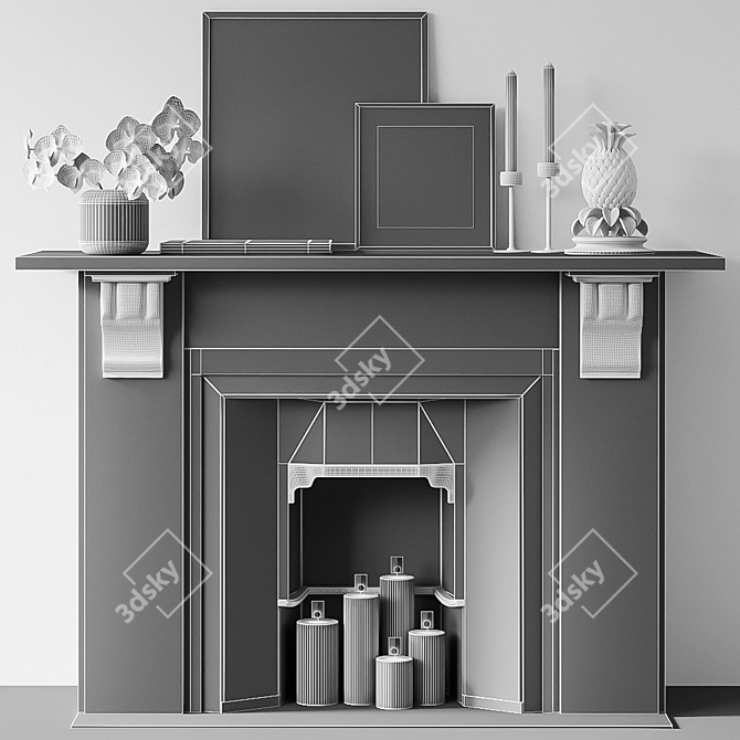 Modern Stone Fireplace Decor Set 3D model image 5
