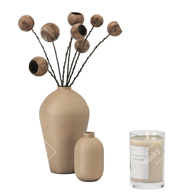 Stylish Stoneware Vase Set 3D model image 1