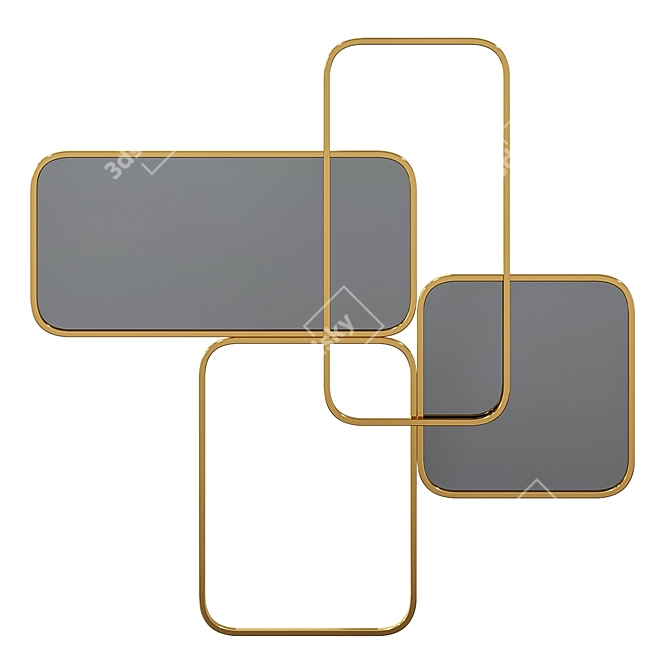 Golden Metal Mirror Wall Decor 3D model image 1