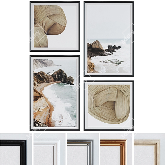 Modern Framed Art Set, Abstract Landscapes & Designs 3D model image 1