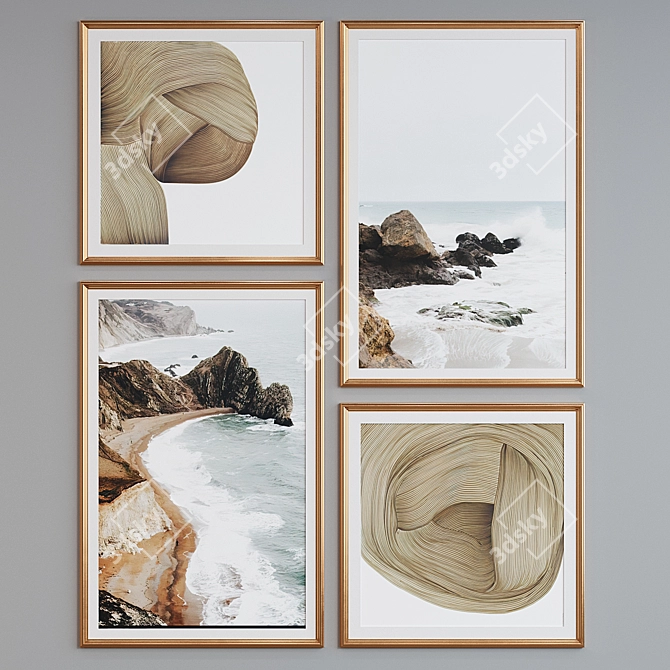 Modern Framed Art Set, Abstract Landscapes & Designs 3D model image 4