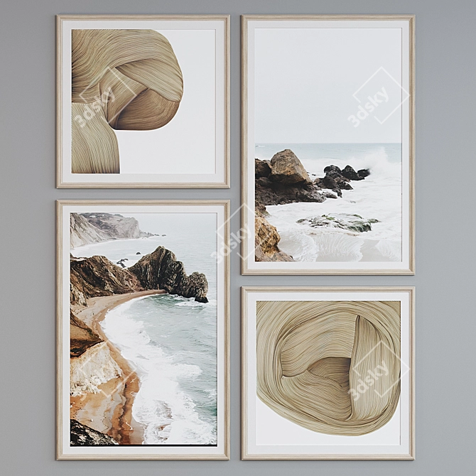 Modern Framed Art Set, Abstract Landscapes & Designs 3D model image 5