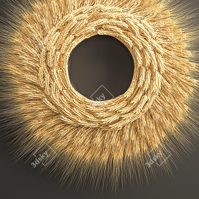 Wheat Spikelet Décor - Natural Wall Wreath 3D model image 4