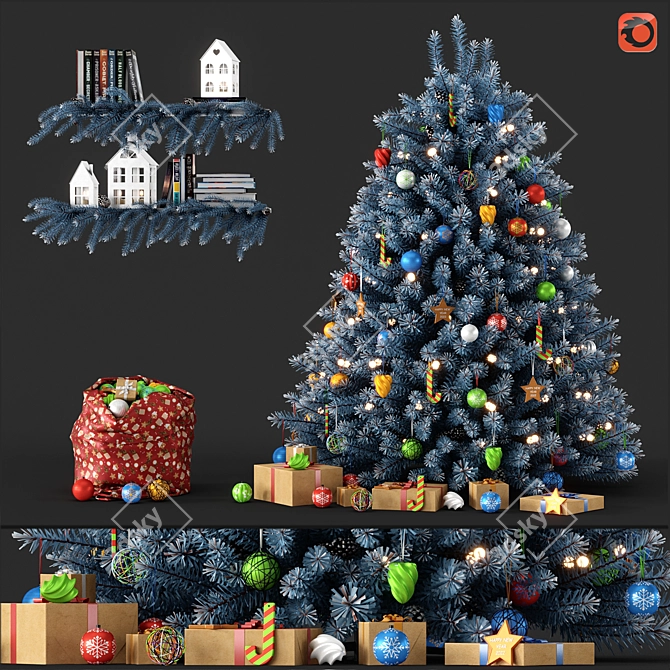 Frosty Blue Christmas Tree 3D model image 1