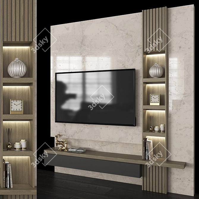 Sleek TV Wall Set - 65 inch 3D model image 2