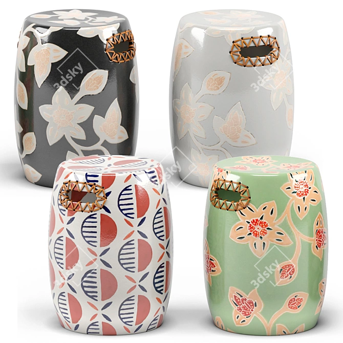 Luna Josephine Ceramic Stool: Elegant Batik Design 3D model image 1