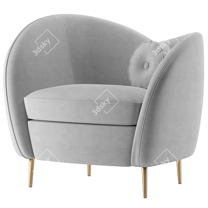 Solar Black & White Velvet Accent Armchair 3D model image 1