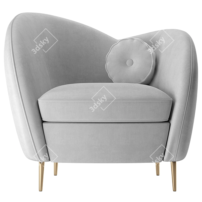 Solar Black & White Velvet Accent Armchair 3D model image 3