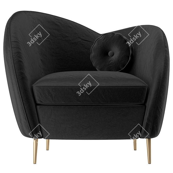 Solar Black & White Velvet Accent Armchair 3D model image 4