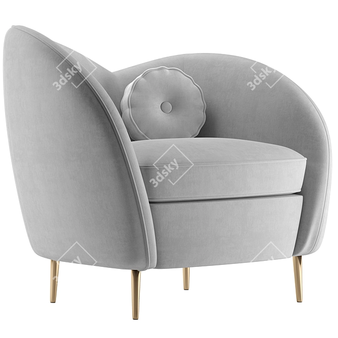 Solar Black & White Velvet Accent Armchair 3D model image 5