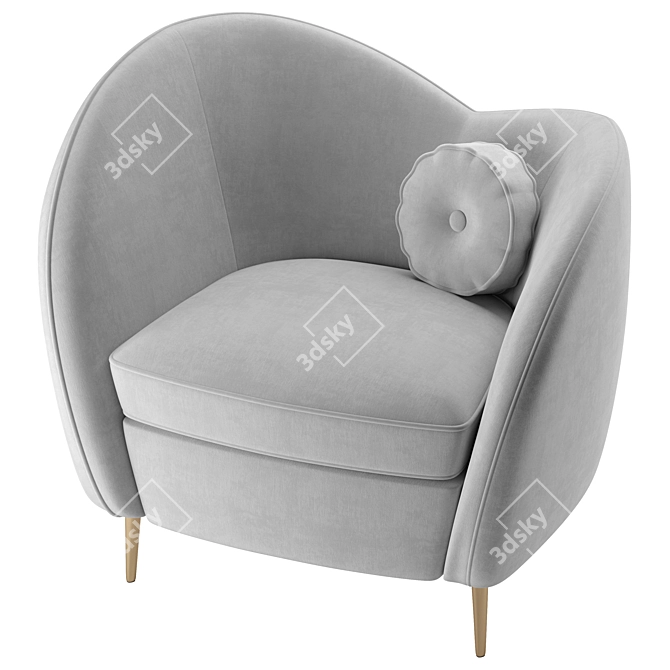 Solar Black & White Velvet Accent Armchair 3D model image 6