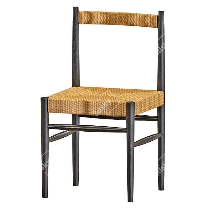 Zara Mango Wood Table & Woven Chairs 3D model image 3