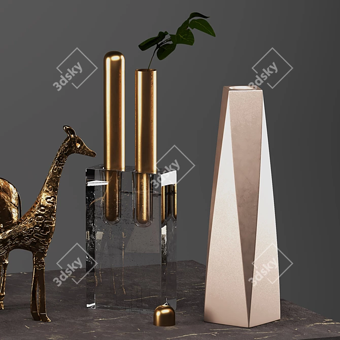 Cute Gold Crafts Decor Set 3D model image 2