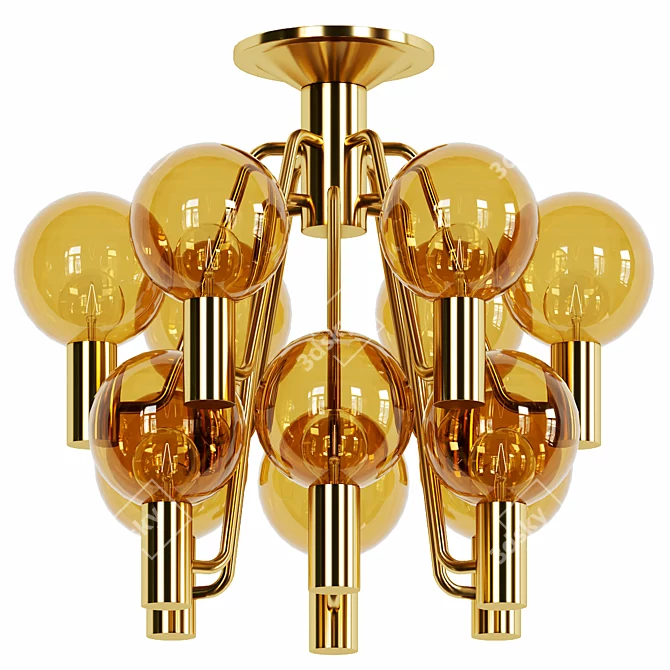 Vintage Brass and Yellow Glass Ceiling Lamp 3D model image 1