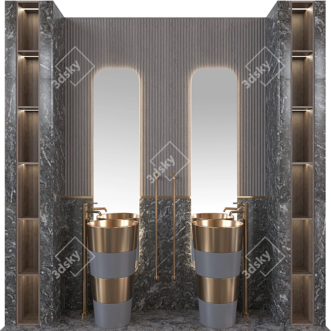 Elegant Bath Set: Sink, Mirror, Furniture 3D model image 1