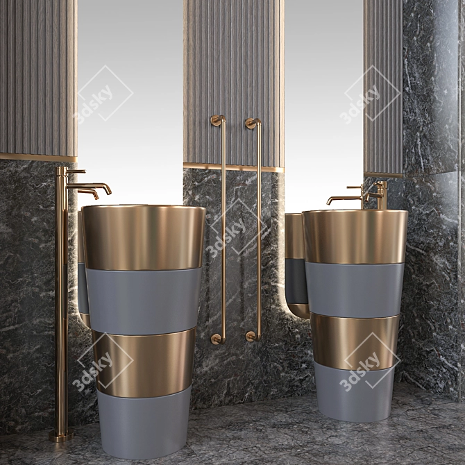 Elegant Bath Set: Sink, Mirror, Furniture 3D model image 3