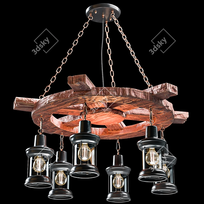 Vintage Boat Style Loft Chandelier 3D model image 2