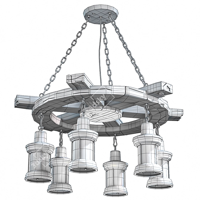 Vintage Boat Style Loft Chandelier 3D model image 3