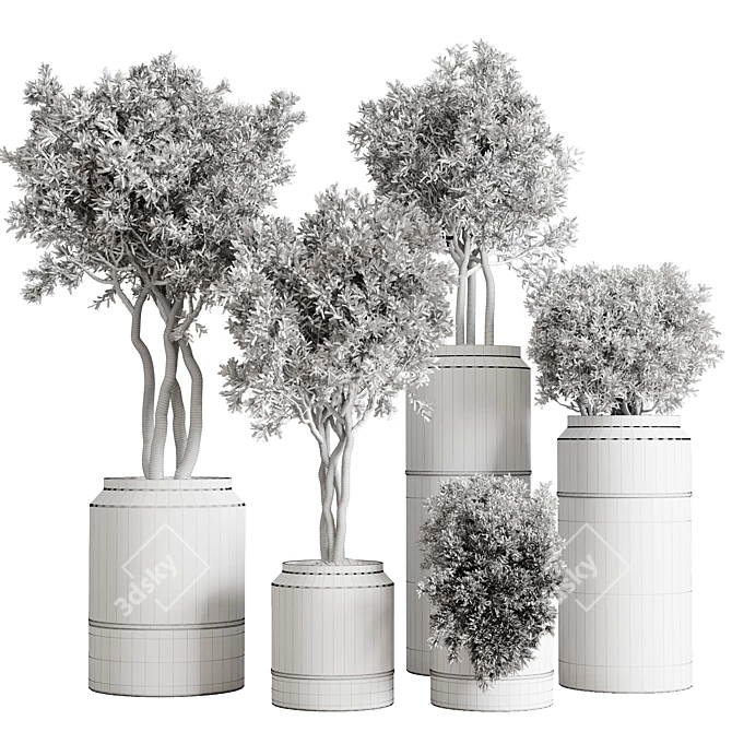 Concrete Pot Collection with Dry Plants 3D model image 6