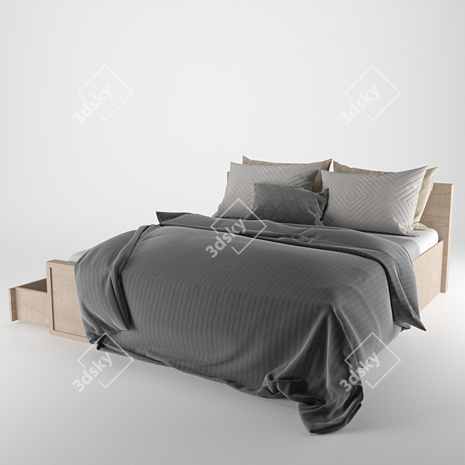 Benedetti Wooden Double Bed 3D model image 2