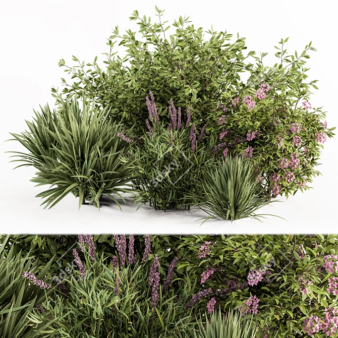 Green & Purple Mixed Plant Bush - Set of 50 3D model image 1