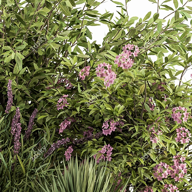 Green & Purple Mixed Plant Bush - Set of 50 3D model image 2