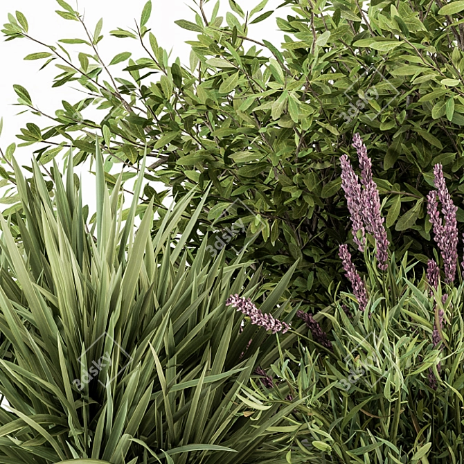 Green & Purple Mixed Plant Bush - Set of 50 3D model image 3