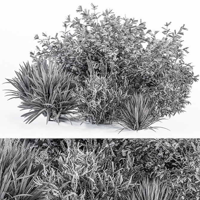 Green & Purple Mixed Plant Bush - Set of 50 3D model image 4