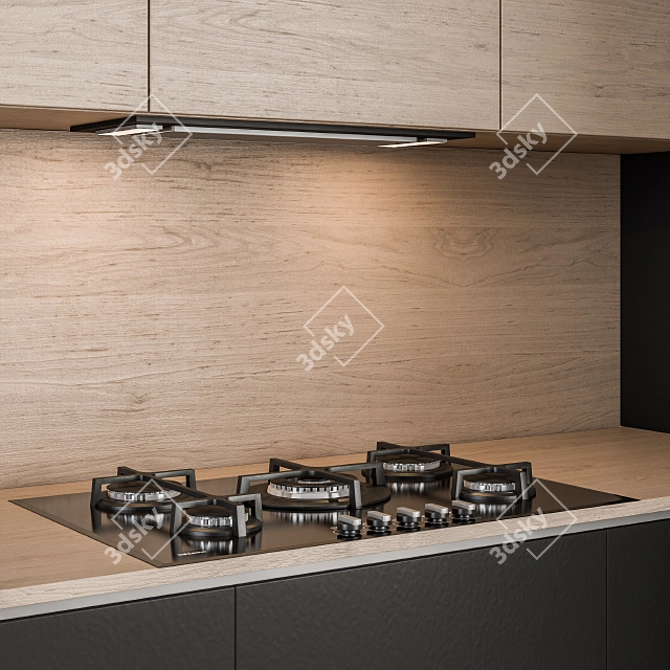 Sleek Black Wood Kitchen Cabinets 3D model image 2