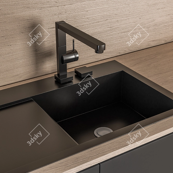 Sleek Black Wood Kitchen Cabinets 3D model image 3