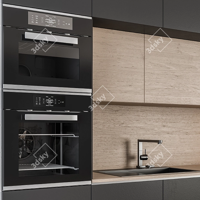 Sleek Black Wood Kitchen Cabinets 3D model image 4