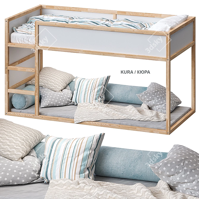 KURA Double Bed: Versatile and Stylish. 3D model image 1