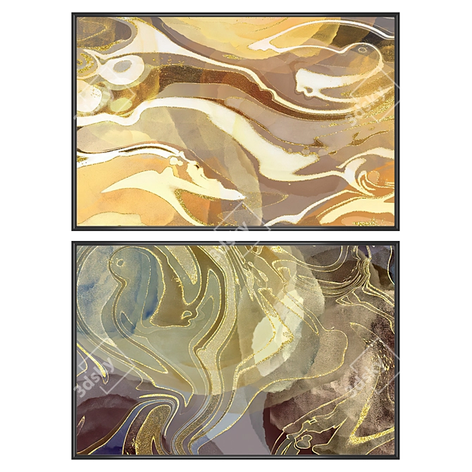 Elegant Art Set: 2 Paintings, 4 Frame Options 3D model image 1