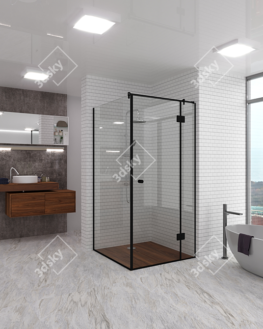 Sleek Loft Glass Shower Cabin 3D model image 1