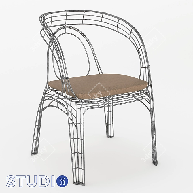 Vintage Style Metal Chair with Cushion 3D model image 2