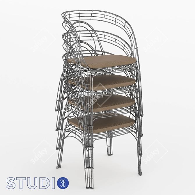 Vintage Style Metal Chair with Cushion 3D model image 3